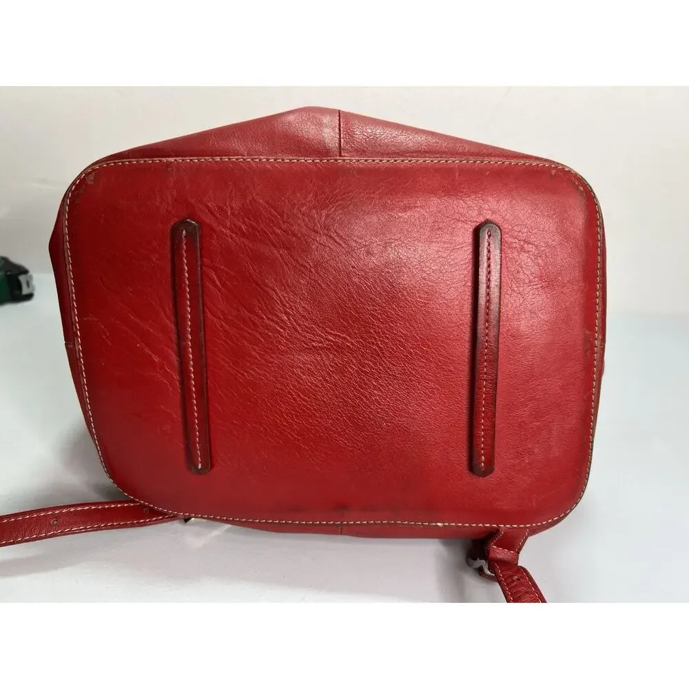 Vintage i Santi Drawstring Leather Bucket Purse Bag Red Made In Italy